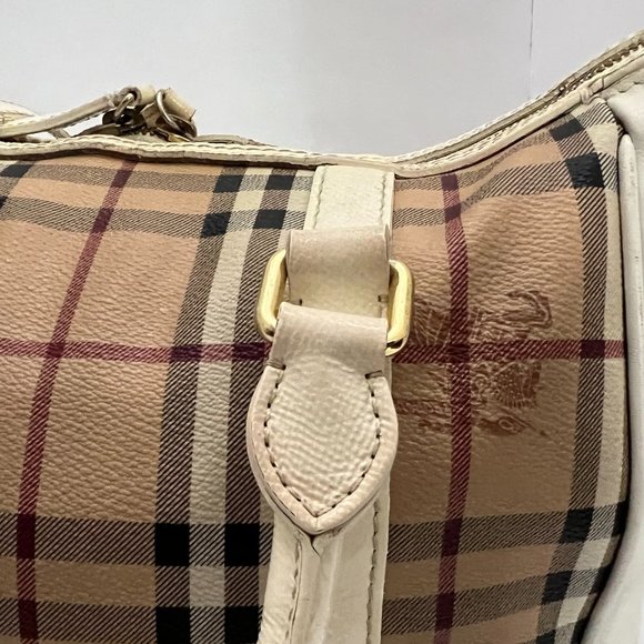 BURBERRY HAYMARKET PATENT COLOURS MEDIUM CHATTON CHECK TOTE WHITE - Picture 10 of 16